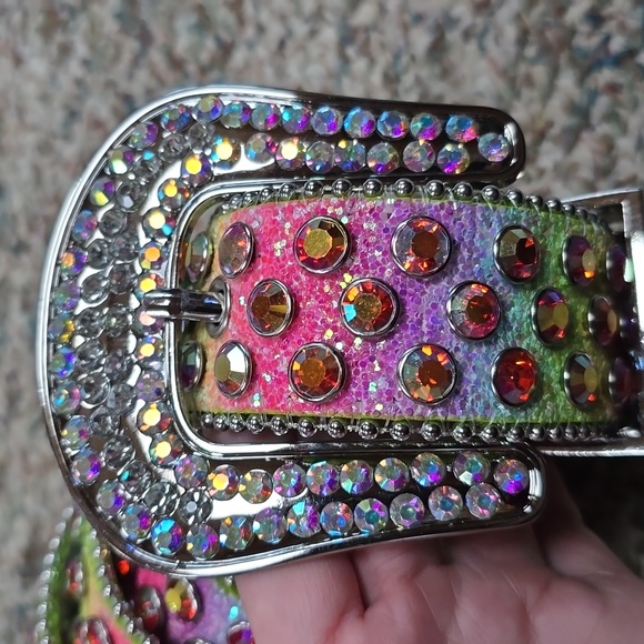 Rainbow Sparkly Glitter Western Rhinestone Belt New Large 50" Men Women - Picture 4 of 6